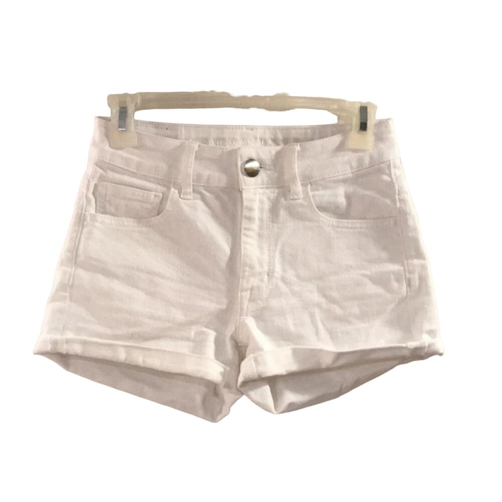 American Eagle Hi Rise Shortie Shorts White Super Super Stretch Denim